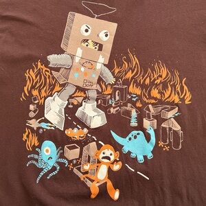 EUC Kid Robot Cute Graphic Brown Tee. Size M Unisex. shirt.woot.com